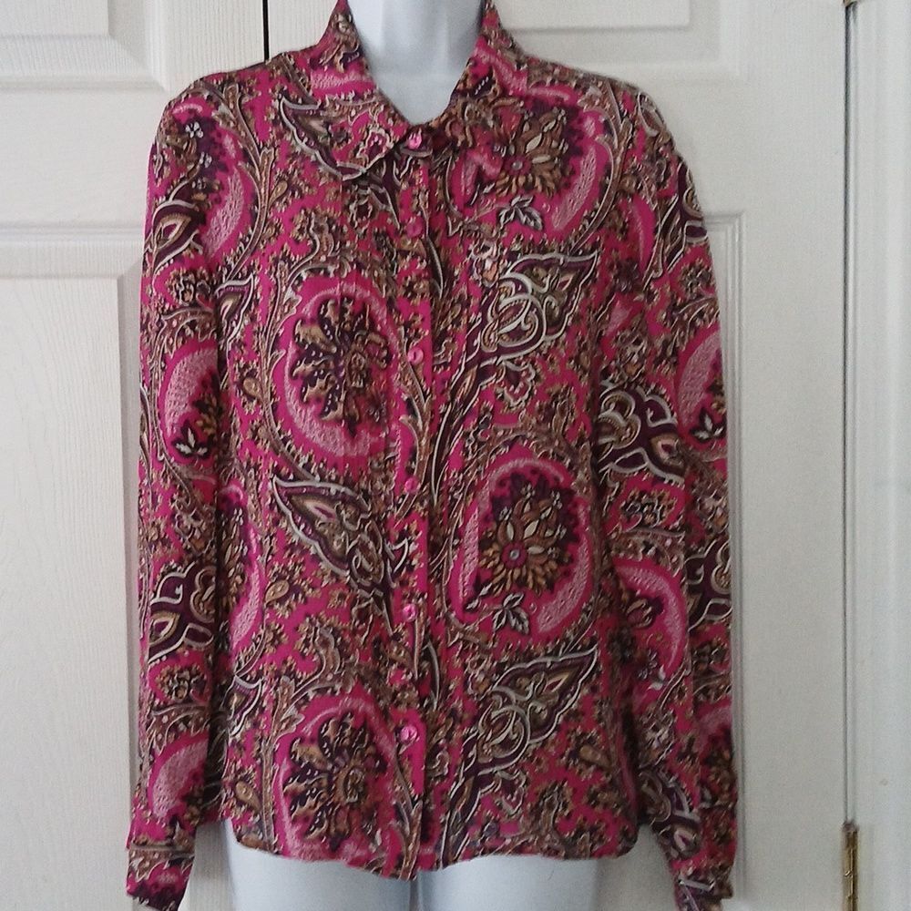 Oscar De La Renta company paisley long sleeve blouse Vintage Sz 14 NWOT